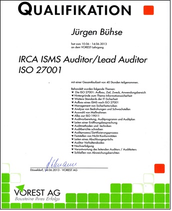 Zertifikat 27001 - Auditor + Datenschutzbeauftragter